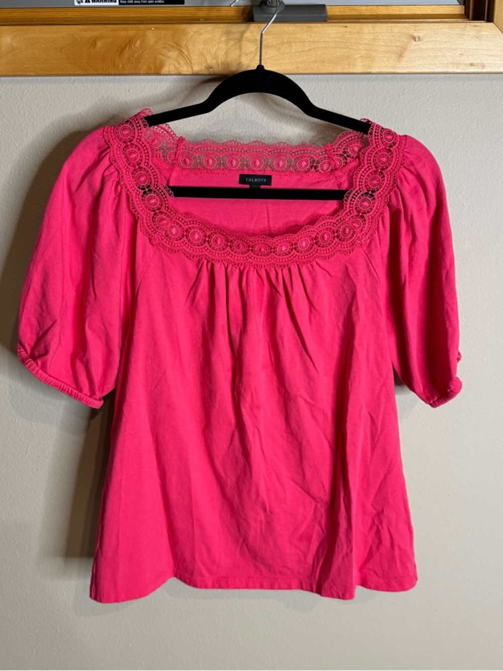 Talbots Hot Pink Crochet Scoop-Neck Blouse